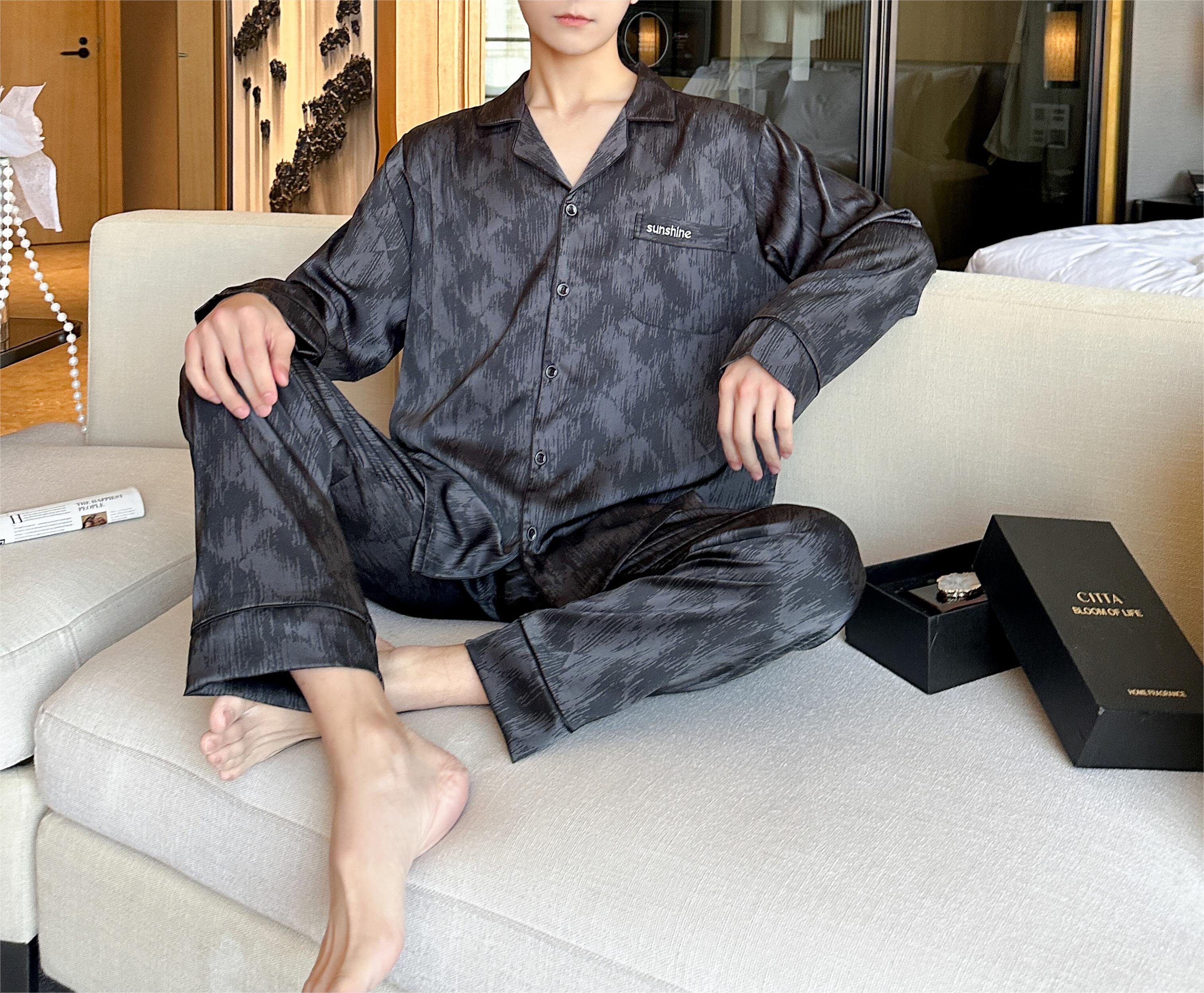 男士生日礼物送老公实用黑色丝绸睡衣送男友高级感长袖长裤礼盒装