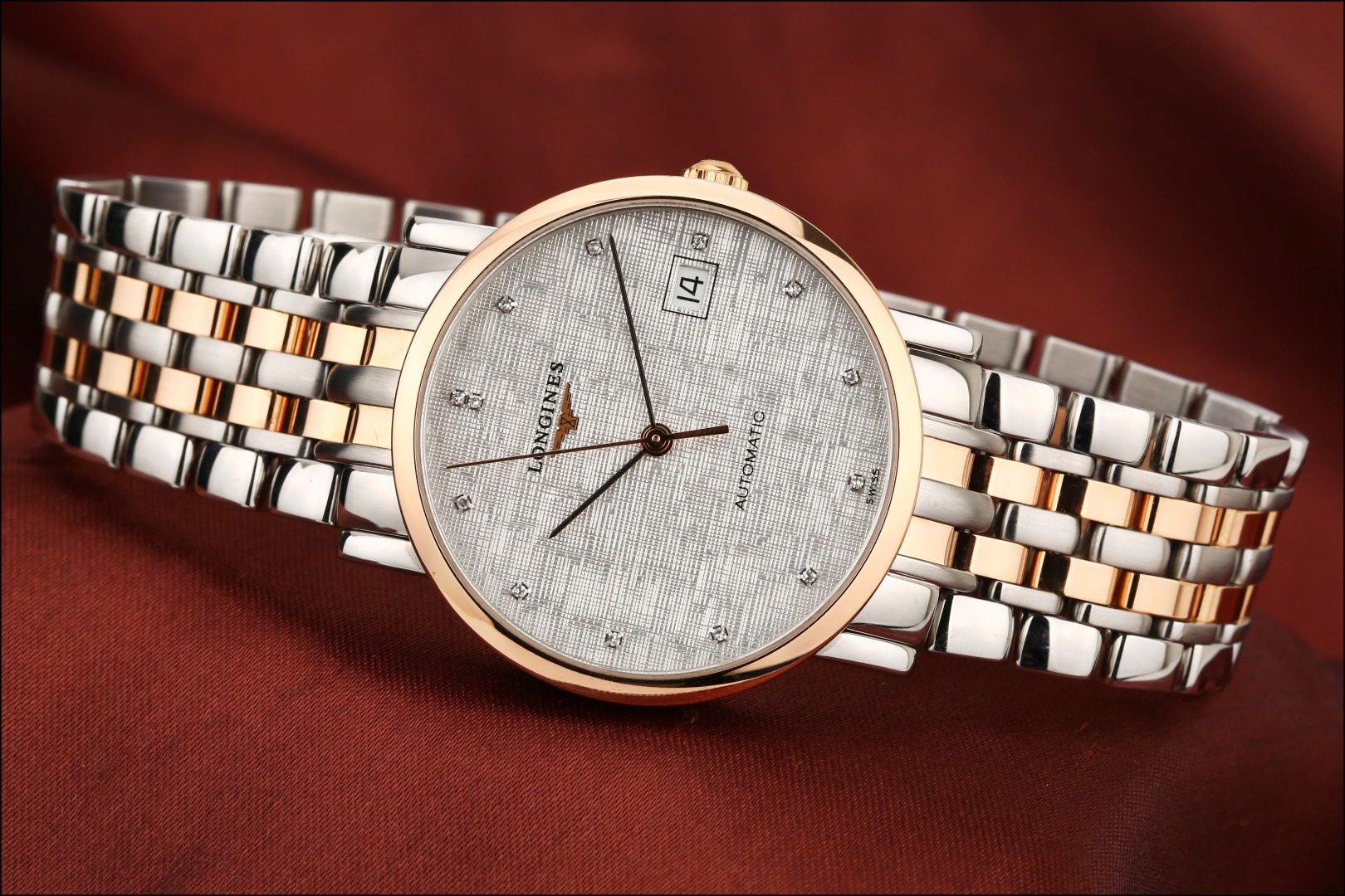 8新]浪琴博雅系列18k玫瑰金精钢自动机械男手表l4.809.5.77.