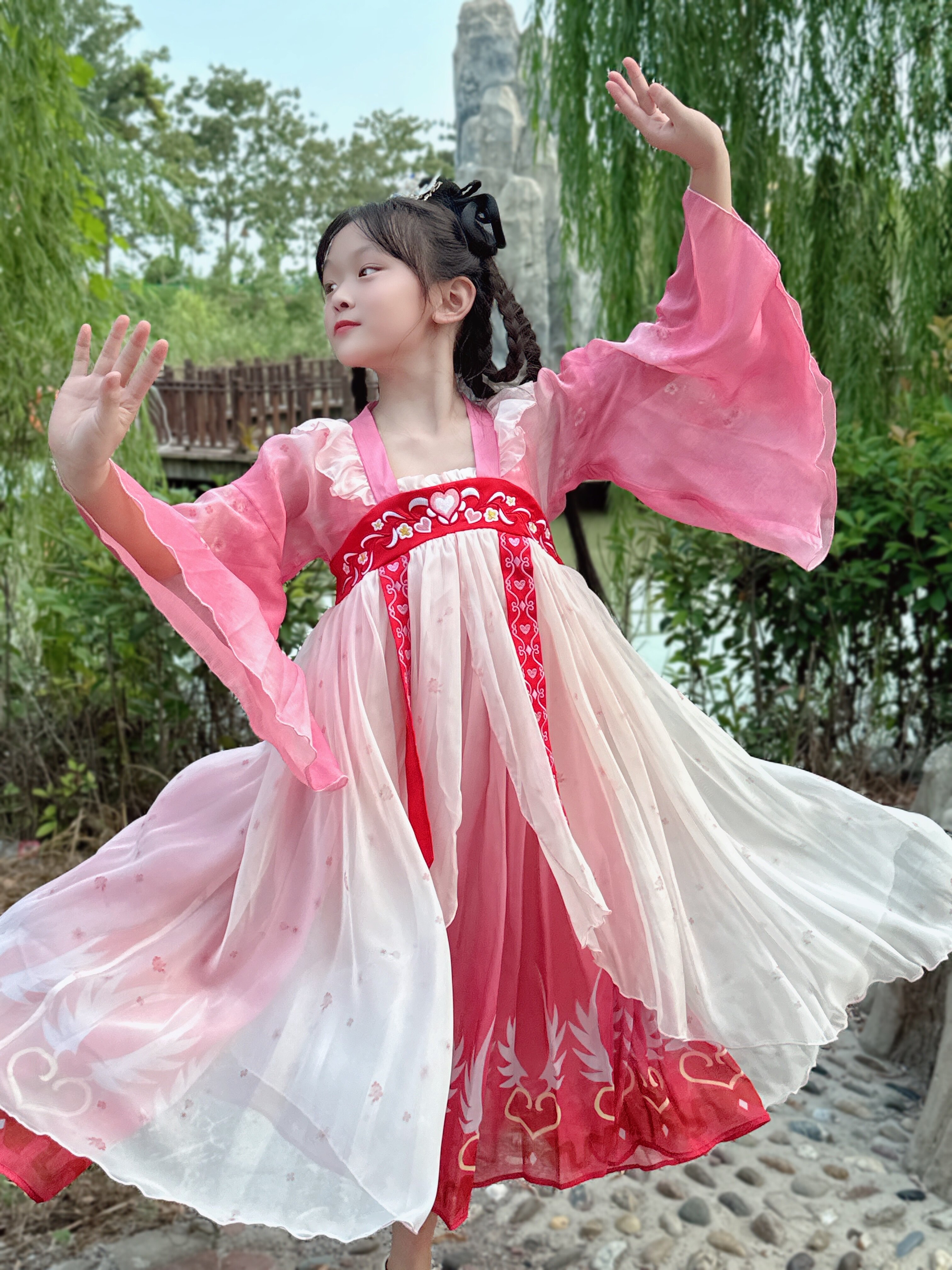 爱安玖儿童汉服女童唐朝古风公主裙夏季中国风超仙气古装国学唐装