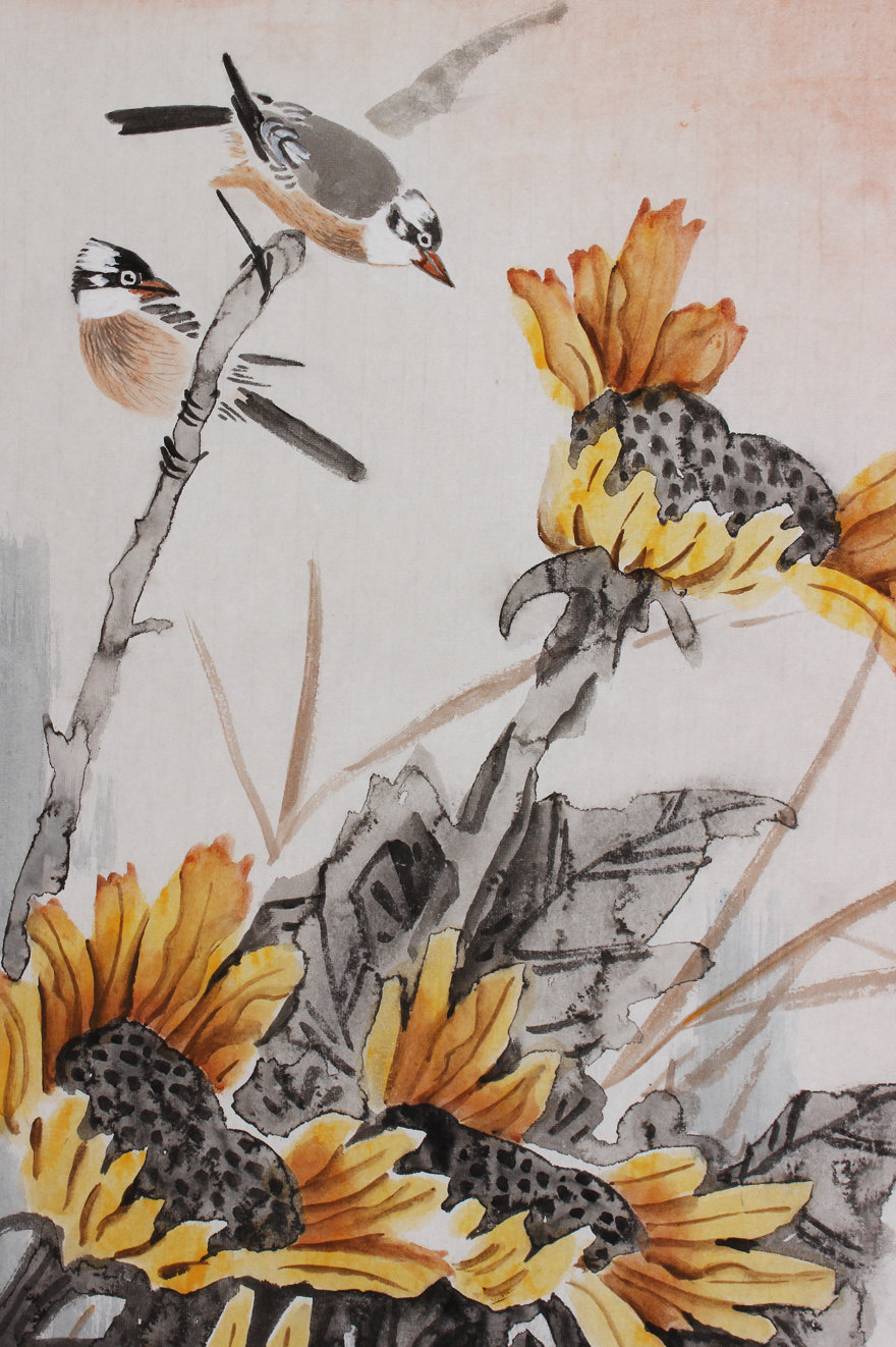 【拍一赠一】中美协会员田诚《向阳花》 玄关装饰画名家花鸟字画