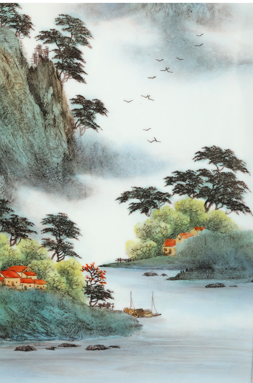 非遗传承人杨文华作品《高山流水》 景德镇手绘山水瓷板画