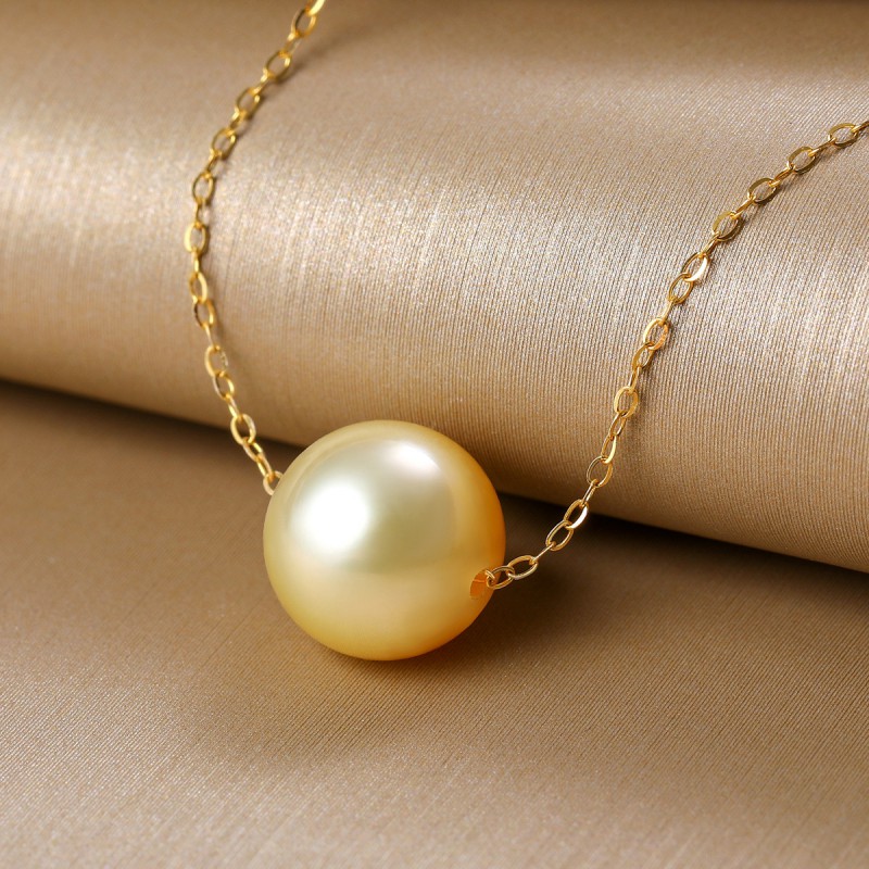 【18k金珍珠项链】南洋金珠 路路通10-11mm 18k金海水珍珠项链