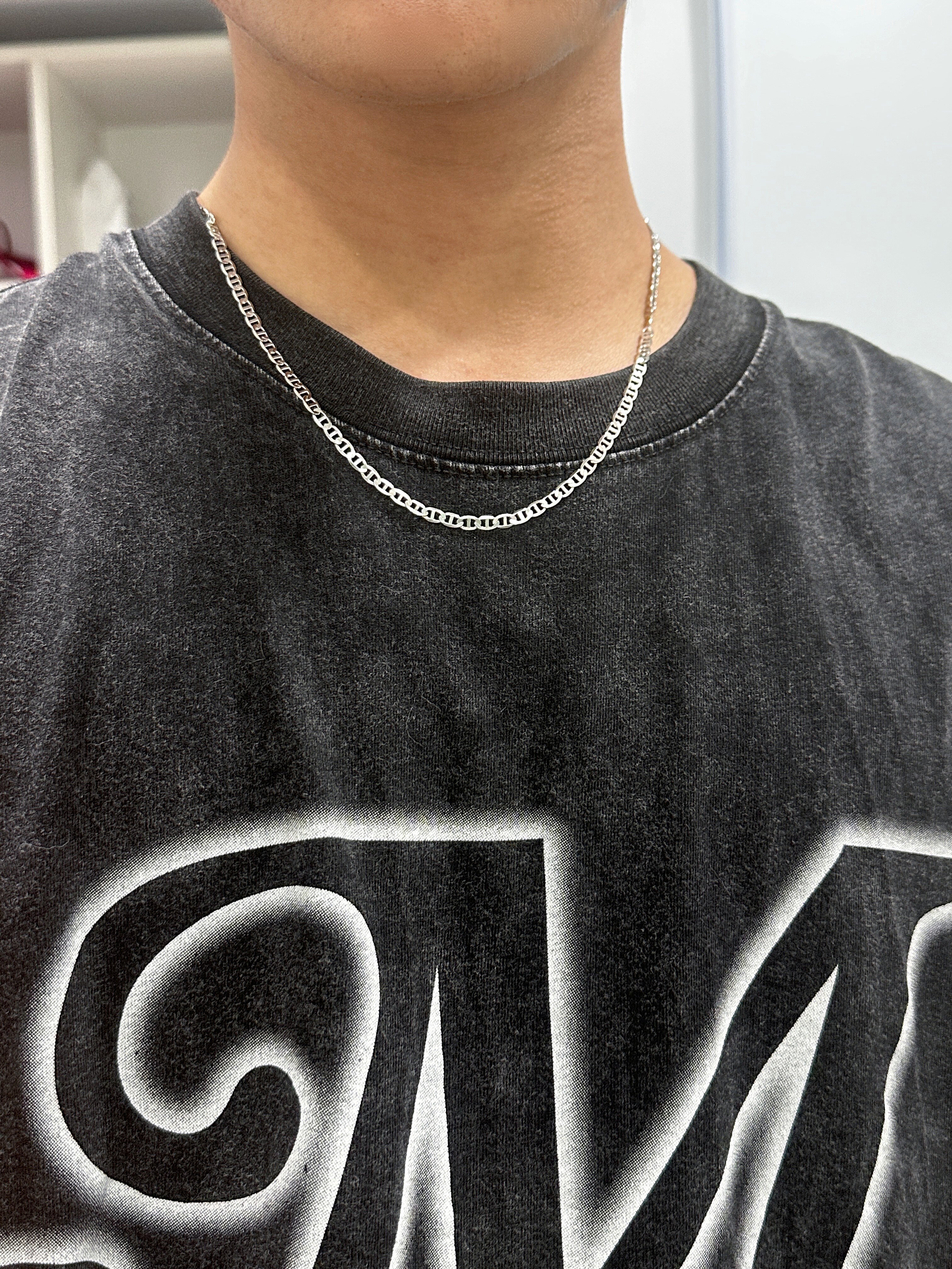 925银项链男潮个性简约男士日字男款ins风轻薄款小众设计银链子