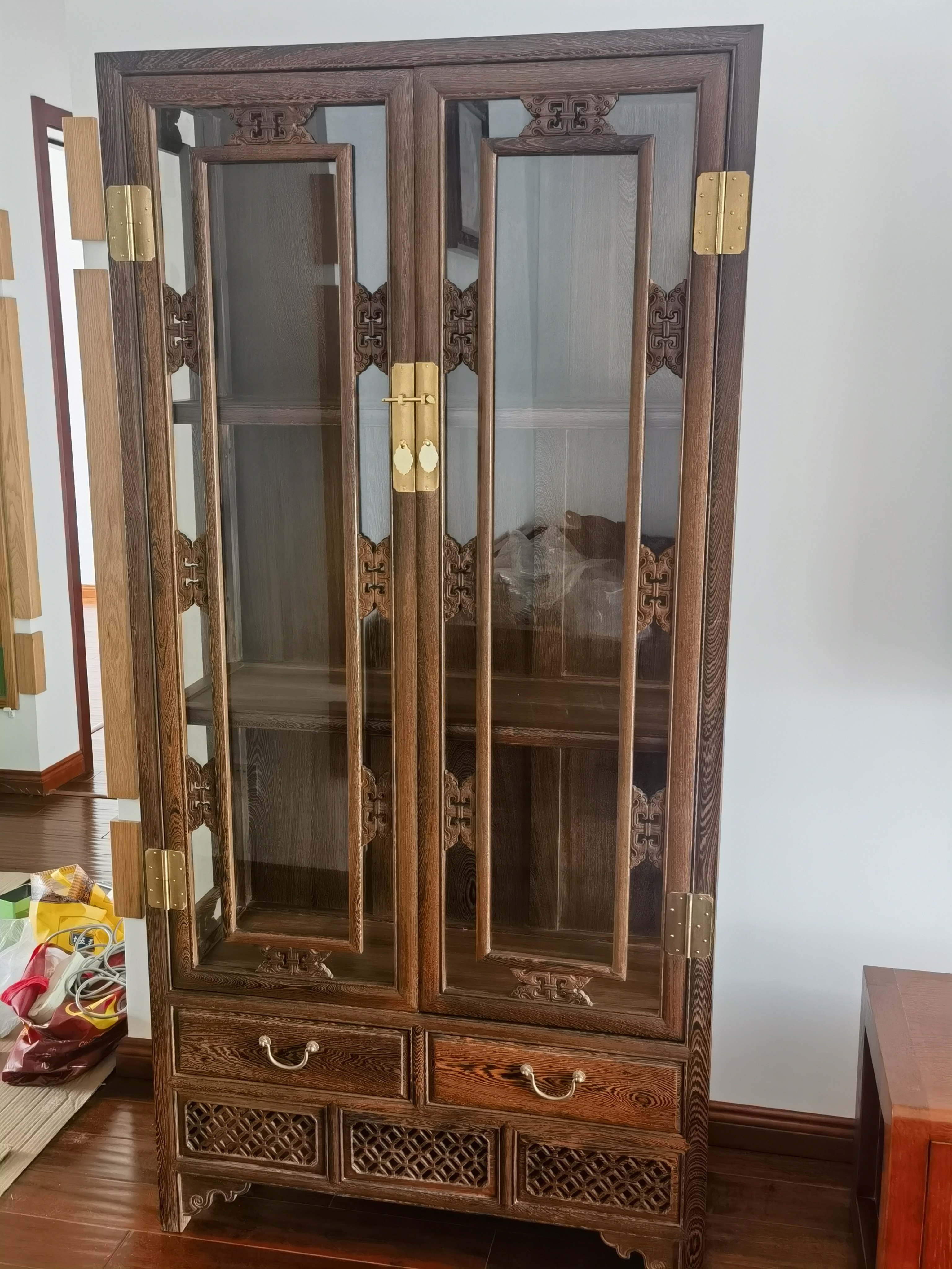 红木家具鸡翅木酒柜实木玻璃门酒柜中式双门置物柜陈列柜储物柜子