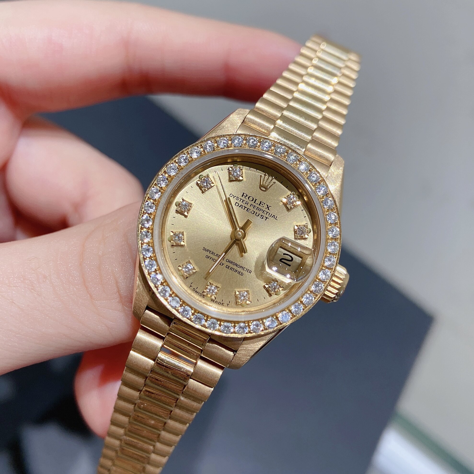 [9.8新]劳力士女表rolex日志型18k黄金镶钻自动机械手表女69178