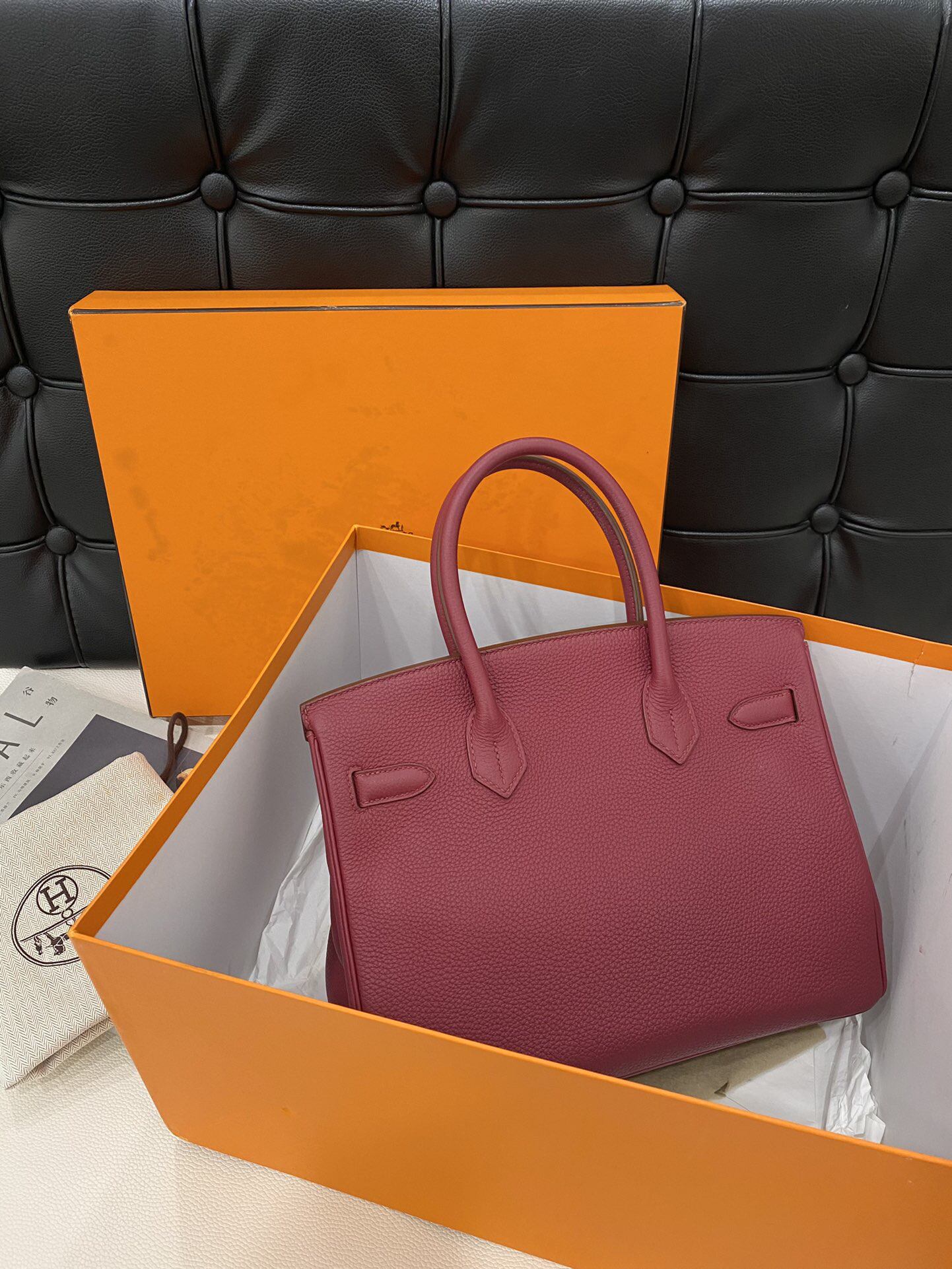 [9.8新]hermes爱马仕石榴红银扣birkin30铂金包高级感手提包正品
