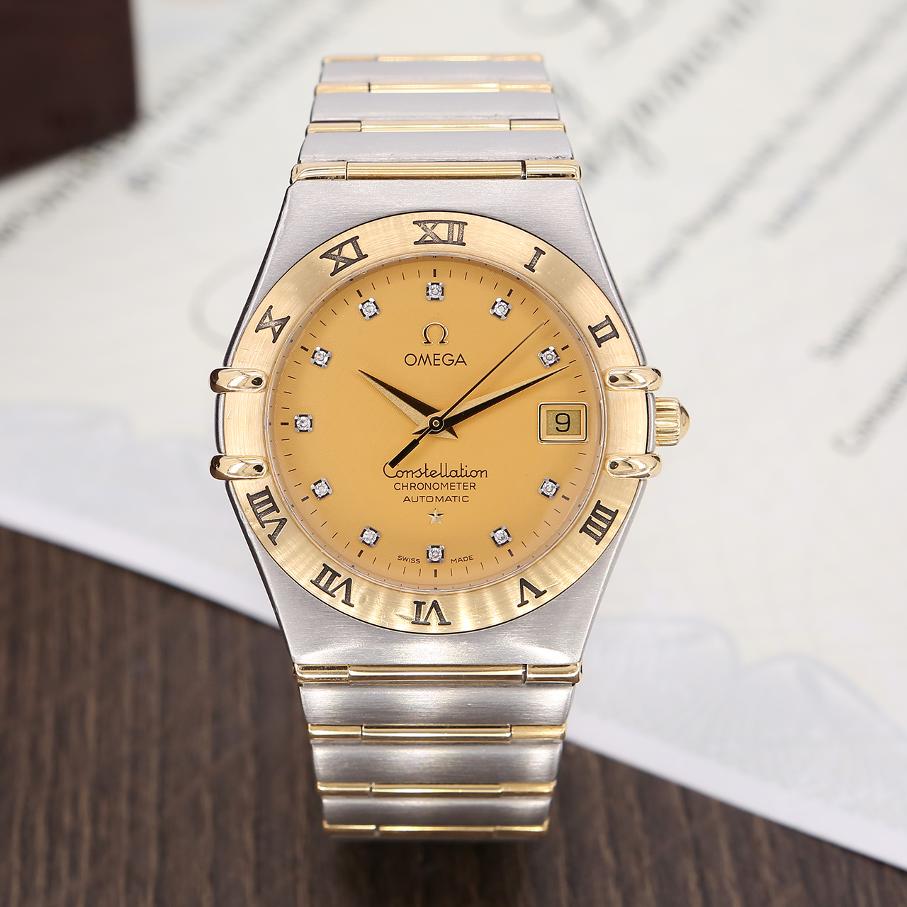 [免费送检][9.5新]欧米茄手表男表星座系列18k黄金间金自动机械