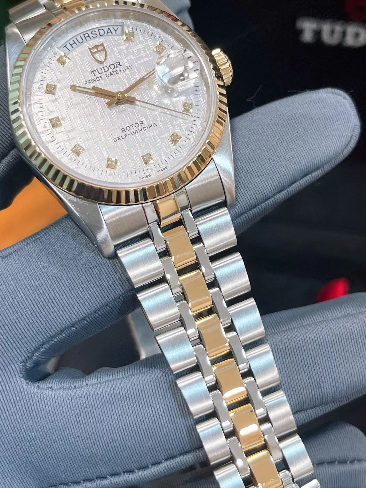 [9.8新]帝舵王子与公主系列精钢18k黄金原镶钻自动机械男表76213