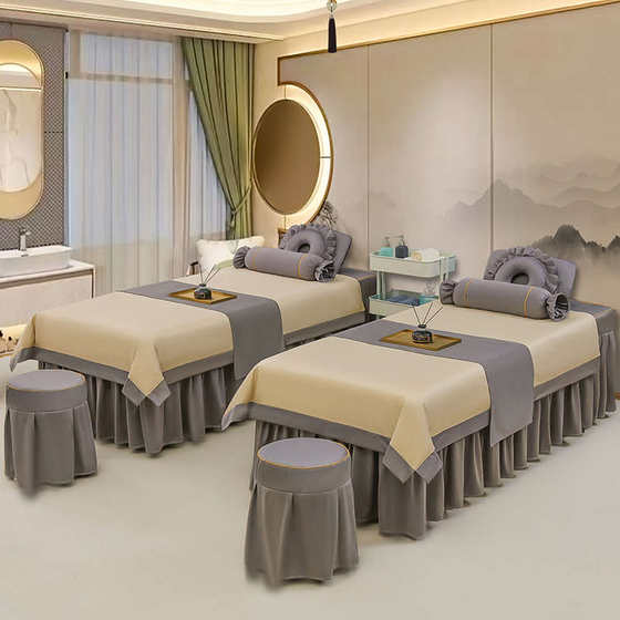 Beauty Bed Cover Set of Four Pieces, Light Luxury New Thickened Tuina Massage Therapy Hair Wash Bed Sheet Set, Four Seasons Beauty Bed Cover Set of Four Pieces, Light Luxury New Thickened Tuina Massage Therapy Hair Wash Bed Sheet Set, Four Seasons