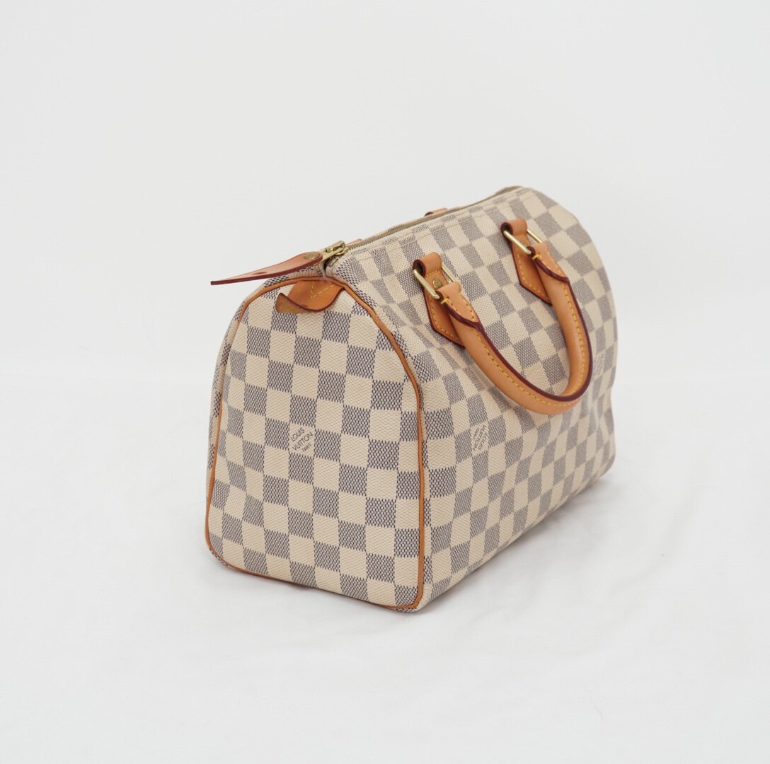 3折即刻拍[9.7新]lv路易威登speedy25白色棋盘格单肩包女包正品