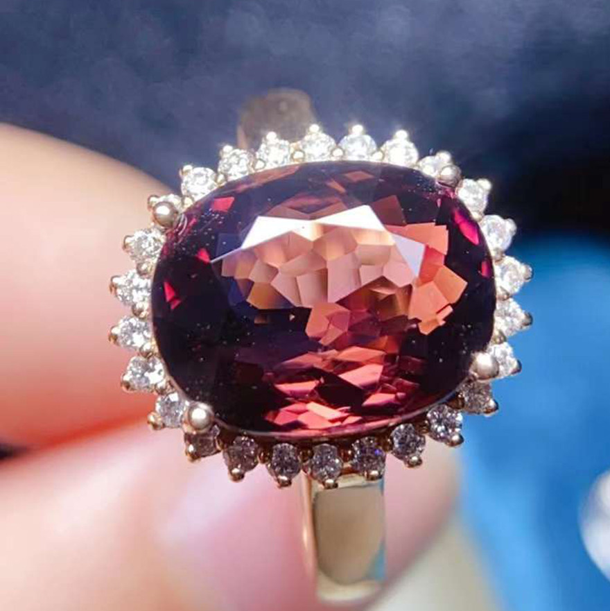 7克拉碧玺戒指 18k金镶1 26颗配钻 e9167 - 拍卖