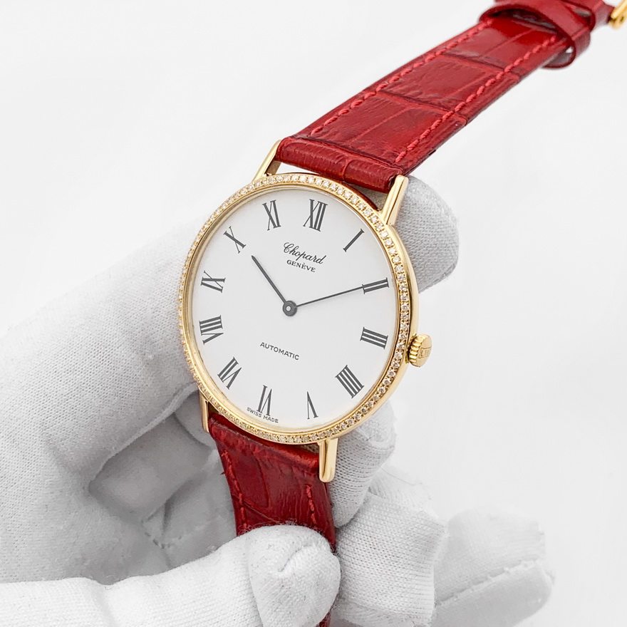 8新]公价约15万萧邦手表女18k黄金后镶钻自动机械腕表 - 拍卖