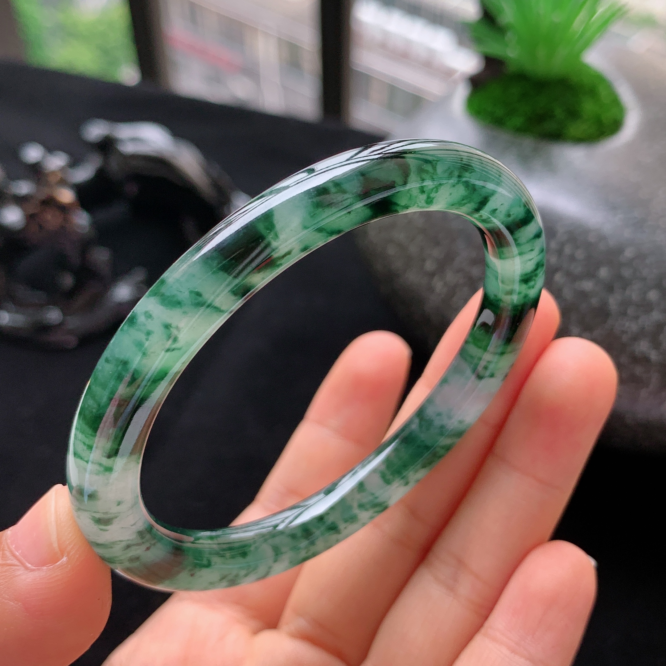 2-45.4mm老坑冰糯种飘花天然a货翡翠玉镯贵妃手镯26.45g