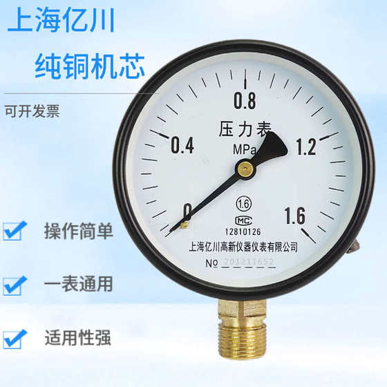 압력 게이지 Y100 수압 게이지 공기 압력 0-1.6MPA 바닥 난방 화재 방화 파이프 양성 및 음압 진공 물관 압력 게이지 압력 게이지 Y100 수압 게이지 공기 압력 0-1.6MPA 바닥 난방 화재 방화 파이프 양성 및 음압 진공 물관 압력 게이지