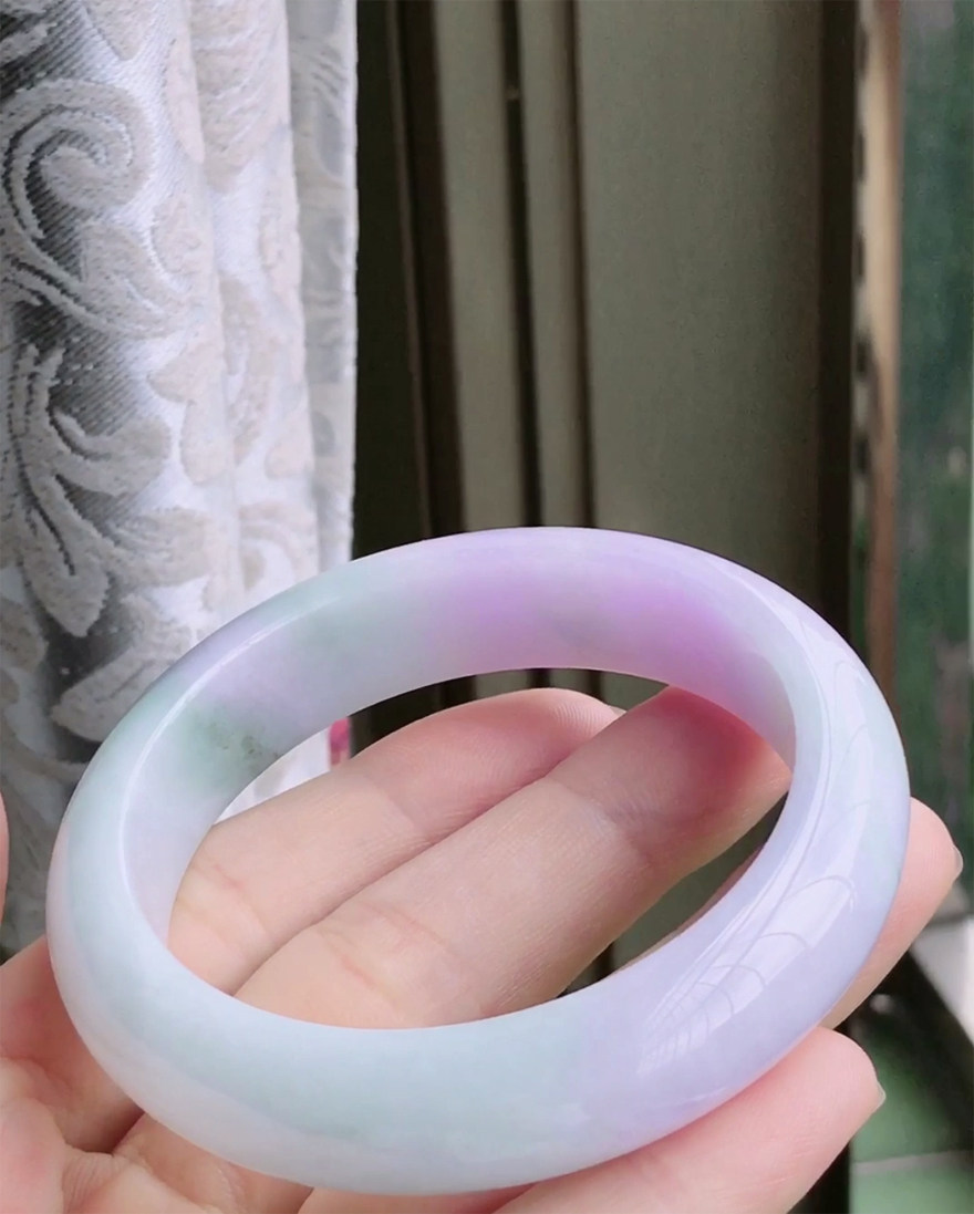 【手机实拍】【圈口:55.2】天然a货翡翠紫罗兰玉手镯63.45g