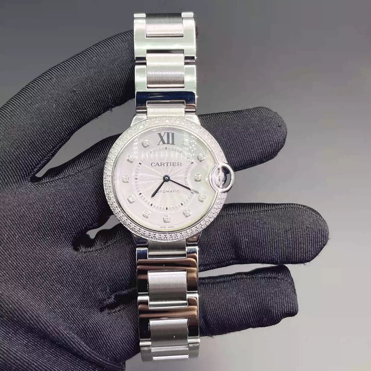 卡地亚女表蓝气球系列精钢36mm自动机械手表女we902075正品9.8新