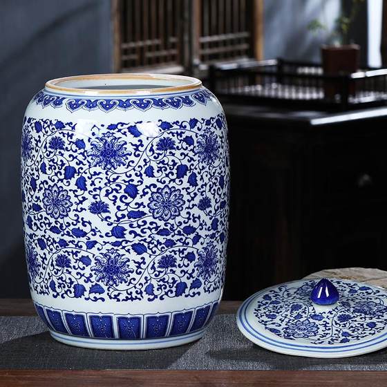 Jingdezhen Blue and White Ceramic Water Tank 20/30/50 Jin 순수한 물통 차 저장 탱크 수도꼭지 냉수 주전자 Jingdezhen Blue and White Ceramic Water Tank 20/30/50 Jin 순수한 물통 차 저장 탱크 수도꼭지 냉수 주전자
