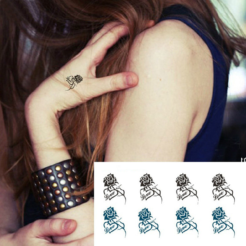 格艾菲纹身贴-虎口玫瑰纹身贴 英文字母刺青 男女 防水 纹身 贴纸