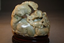 (Qing) Natural Hetian jade green white jade Sanyang Kaitai ornaments old hand carved Hetian Jade Jade Pleasant Goat