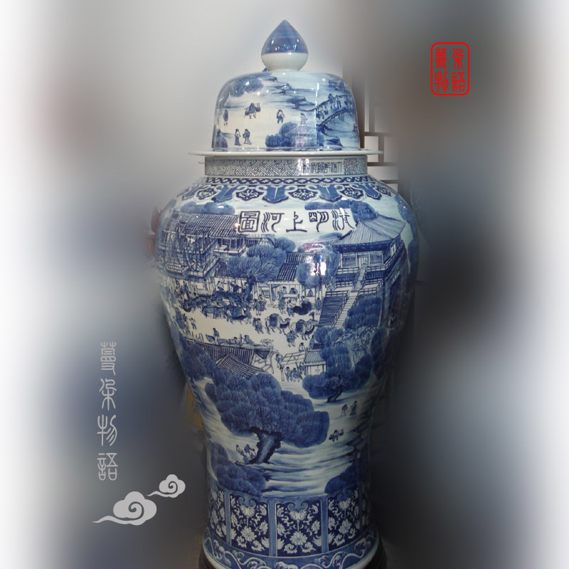 Jingdezhen hand - made ching painting, 130-140 - cm general Jingdezhen hand - made general blue large pot