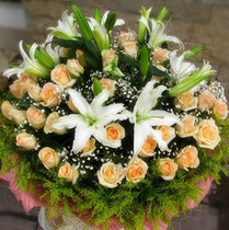 51 champagne rose Plus Lily bouquet flower shop Shanghai flowers City Express birthday love flowers