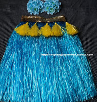 Hawaiian grass skirt set 80cm double blue skirt yellow gold belt blue tie neck Cup corset