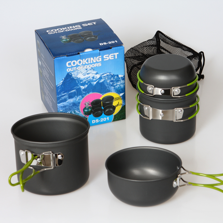 Outdoor set pot DS-201 set pot set cup picnic 2-3 people set pot can be installed flat gas tank stove head cover pot