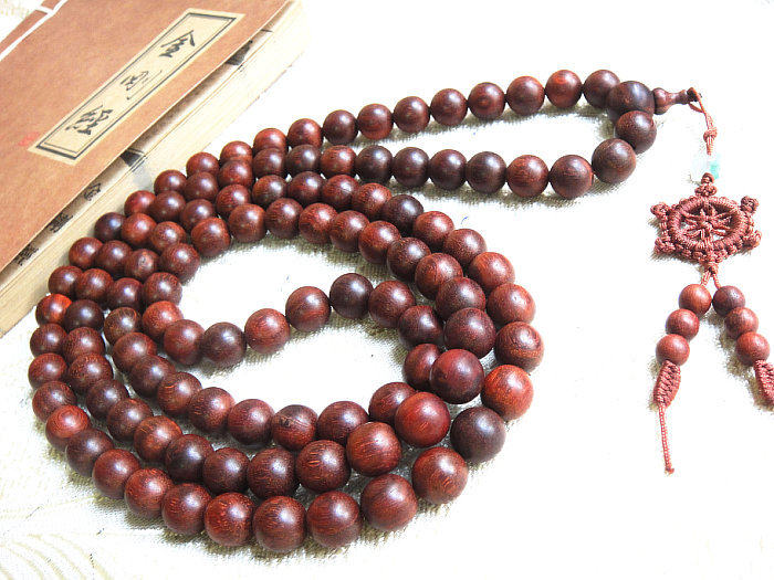 印度小叶紫檀佛珠108粒12mm牛毛纹紫檀木项链念珠