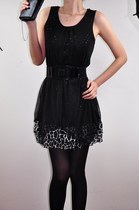 Japanese foreign trade Original Single double layer sequin BAO WEN fungus lace lace chiffon dress with enlarged