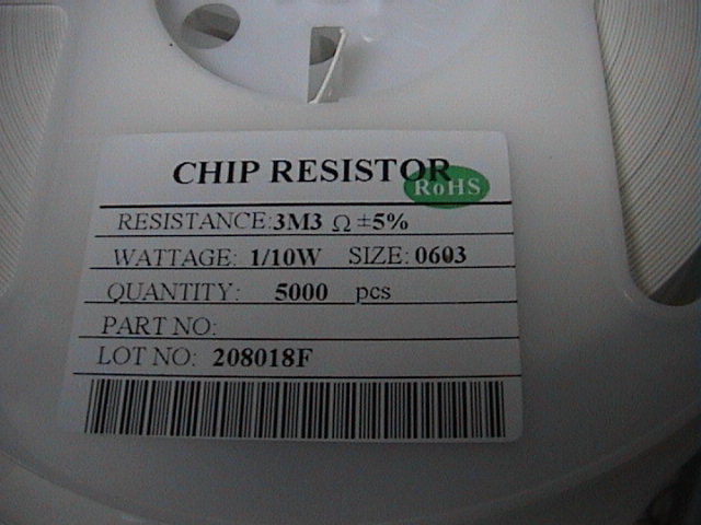 0603 Chip resistance 3 3 Ohms 3M35 % accuracy 100PCS=1 yuan 5K disk=11 yuan
