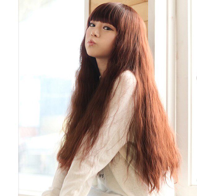美丝秀假发女 齐刘海蓬松玉米烫 长卷发 逼真女士长发假发套包邮