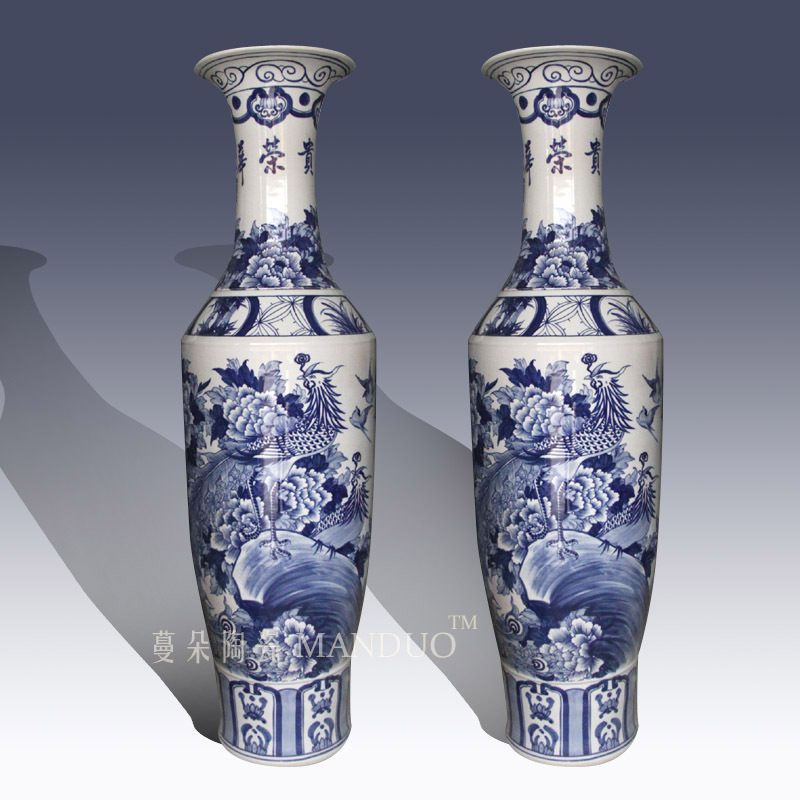 Jingdezhen blue and white high key-2 luxury of large vase hand - made of hand - made all blue and white flowers and birds hall display vase