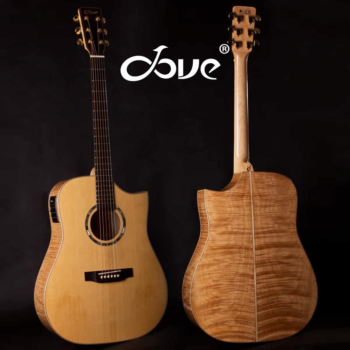 dove vd-29 41寸d型缺角电箱 高档民谣木吉他 时尚虎纹枫木 单板