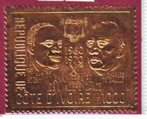 Ivory Coast 1970 Gold-foil stamp President Charles de Gaulle