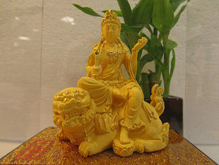 摆件 坐狮文殊菩萨 属兔生肖守护神 风水居家摆件 电铸24k绒纱金包邮