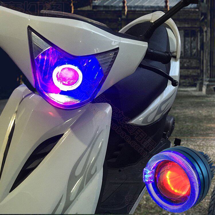地平线摩托车改装led大灯福喜鬼火天使恶魔眼前大灯激光炮聚光灯