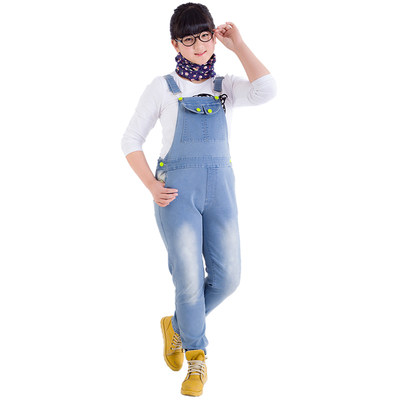 2015胖童秋装女童牛仔背带裤大码胖大童休闲裤加肥加大儿童连体裤