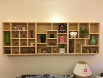 Can be set as shelf wall-mounted shelving wood grid teapot teapot teapot Ornament Creative Grid storage rack