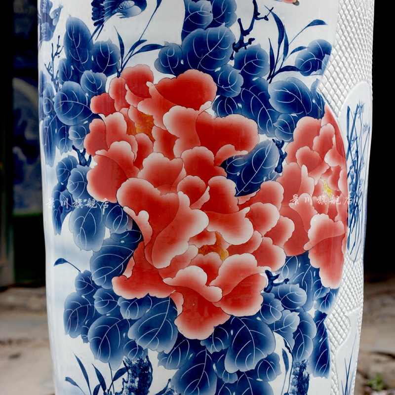 Hand made peony lotus carving shadow blue fish large vases, jingdezhen ceramics hotels sitting room large furnishing articles
