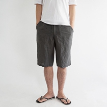 Washed French Linen Men Home Pure Hemp Casual Shorts Loose Walks Pants Tightness Waist 50% Sleeping Pants