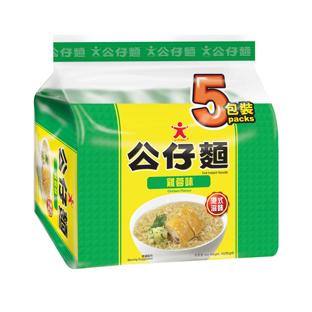 天猫超市香港进口方便面鸡蓉味公仔面5包装103g5