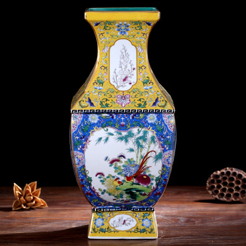 Jingdezhen enamel made pottery porcelain vase home sitting room mesa four bottles of imitation system of qianlong classic collection furnishing articles