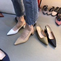 Fan-style high heel niche Baotou sandals Fairy Shoes Fairy Shoes 2022 Spring Summer White Late Late Wind Gentle Single Shoes