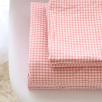 Soft girl Japanese pink small plaid literary and artistic cute washed cotton cotton folds thickened sheets duvet cover pillowcase single piece