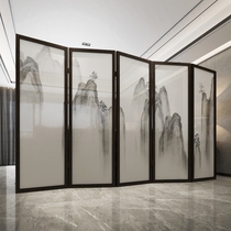 Modern Chinese solid wood screen partition Living room Xuanguan Hotel Office Folding mobile solid wood landscape screen