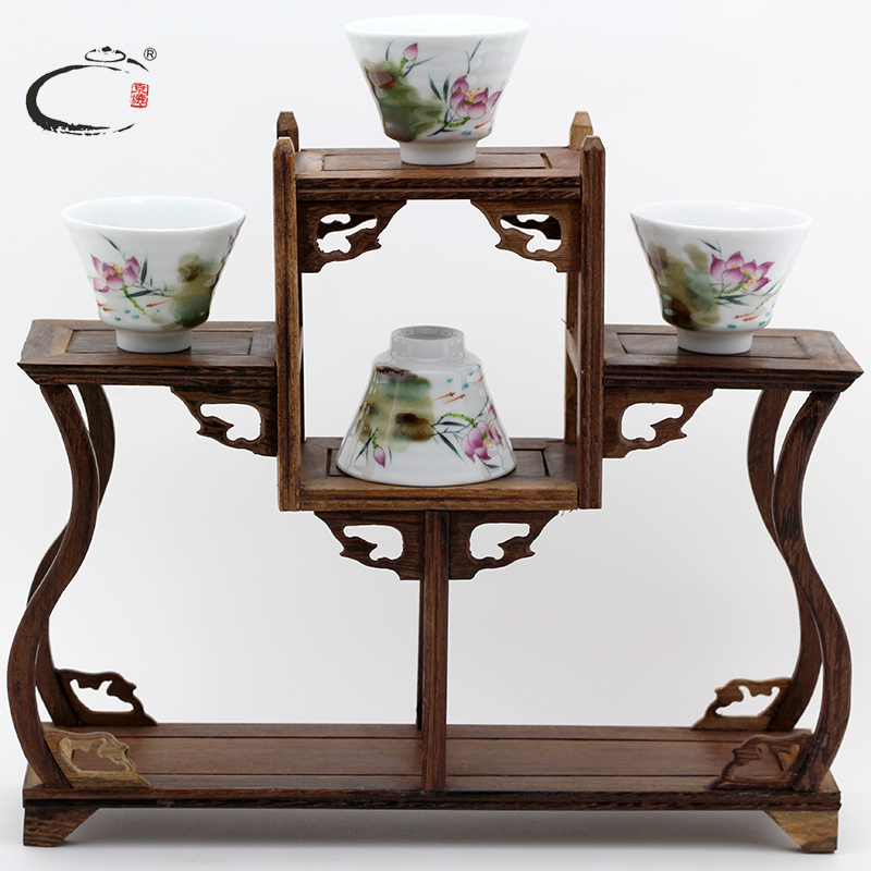 Jing DE guests cheung up four cups of jingdezhen hand - made ceramic powder charge kung fu tea bowl glass sample tea cup