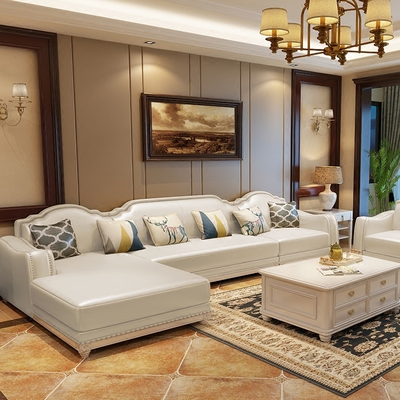 欧美式真皮沙发客厅整装复古风格小户型组合简欧家具简美实木乡村