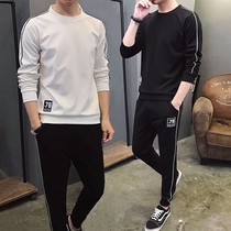 Sportswear suit mens spring and autumn round neck long sleeve sweater sports casual clothes trousers student youth running clothing
