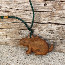 Solid carved green sandalwood zodiac rabbit pendant pendant item pendant with hanging rope retro wood hand