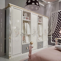 Childrens room whole wardrobe Solid wood beige cartoon large wardrobe multi-function push-pull handle princess wardrobe customization